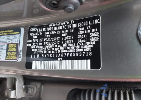 2015 Kia Sorento Lx из США, поврежденный, VIN 5XYKT3A67FG593718